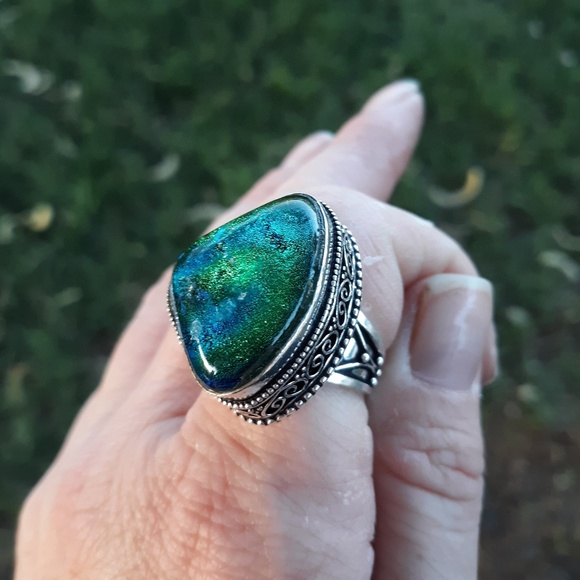 New Dichroic Glass 925 Silver Ring. - Picture 3 of 8